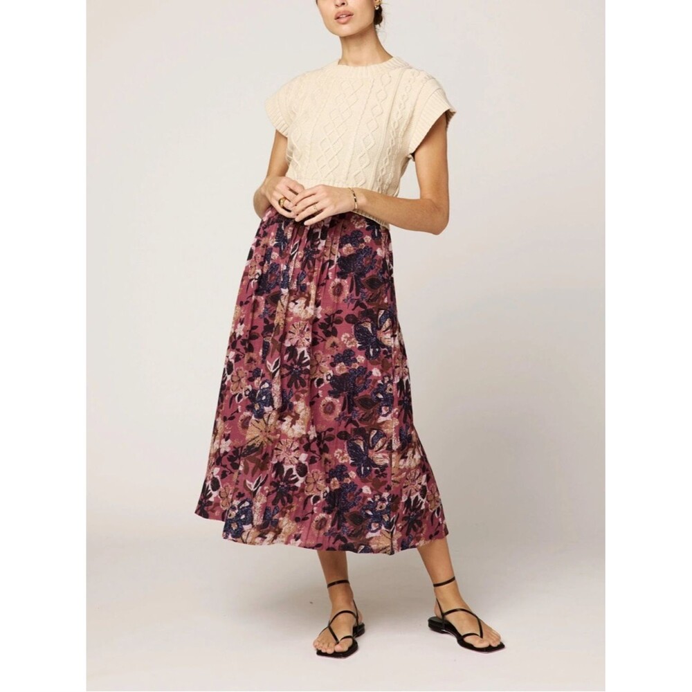 Cleobella Rose-Pink Floral Midi Skirt NWT